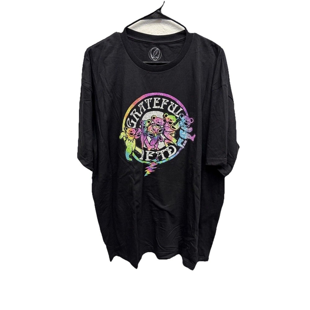 Grateful Dead Dancing Bears Logo T Shirt Men 2XL Black Rainbow Bolt 2022